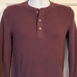 Sonoma Men's Dark Purple Long Sleeve Waffle Shirt w Buttons at Collar Size S NWT